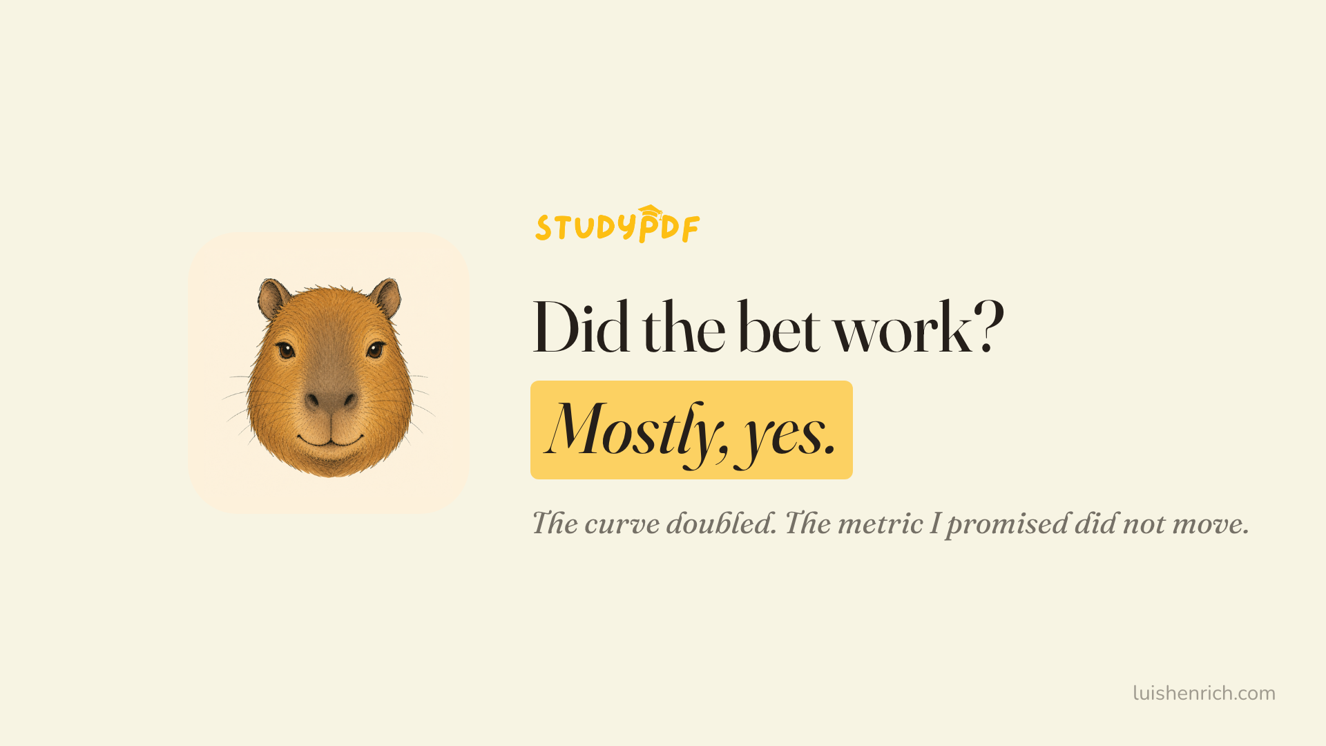 Did the bet work? Mostly, yes. The curve doubled, the metric I promised did not move · Luis Henrich-Bandis